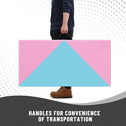 Outroad 6/8/10' Foldable Gymnastics Gym Exercise Aerobics Mat, PU Leather Tumbling Mat with Hook & Loop Fastener for Stretching Yoga Cheerleading Martial Arts - Versatile Fitness Mat for Home Workout - color: Blue 4 folding mat 4' x 8' x 2"