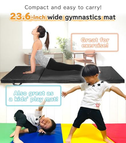 KaRaDaStyle Gymnastics Mat Folding Stretch Mats 71"x24"x2" Exercise Muscle Training Children Play Horizontal Bar Mat Yoga Sports Soundproof Home Use - color: Beige