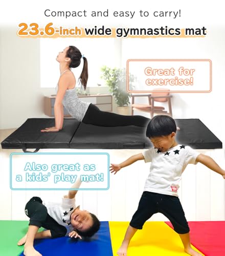 KaRaDaStyle Gymnastics Mat Folding Stretch Mats 71"x24"x2" Exercise Muscle Training Children Play Horizontal Bar Mat Yoga Sports Soundproof Home Use - color: Black