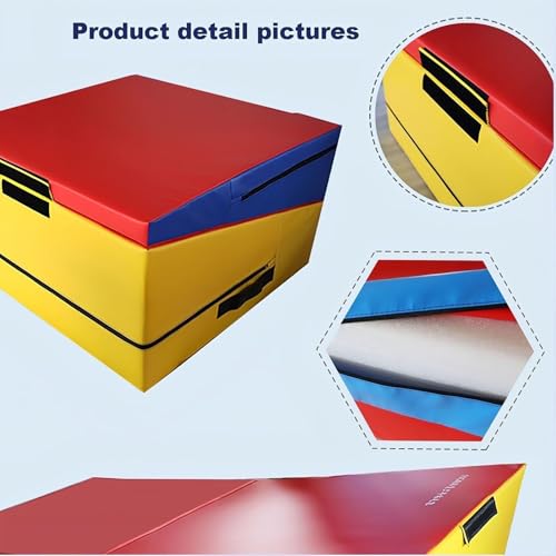 LICOME Folding Incline Gym Mat Tumbling Cheese Wedge Design for Gymnastics, Martial Arts, Dance, Yoga And Stretch Training，After It Can Be Used As A Jumping Box - color: Red Blue Yellow, size: 120x60x35cm