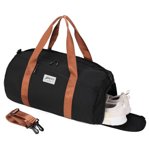 BESMART Gym Bags for Men with Side Pocket，38L Large Sports Gym Duffle Bag | Adjustable Strap&Shoe Compartment, Waterproof, Spacious, Wet Pocket, Durable Duffel Bag for Gym,Travel, Fitness,Black/Brown - color: Black-brown with TPU pocket
