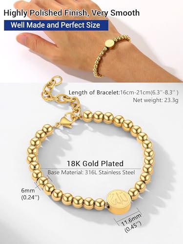 PROSTEEL Allah Bracelet, Muslim Islamic Jewelry Religious Islam Arabic God Charm Stainless Steel Beads Chain Bracelet, fits wrist from 5.9'' to 7.9'', Come with Box - color: 04 gold-beads chain