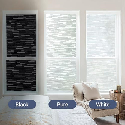 Haton Window Privacy Film, Black Stripe Non-Adhesive, 23.6" x 78.7" | Static Cling Non-Adhesive Film, Full Light Block, Blocks UV & Heat, Removable Privacy Cover for Bedroom & Bathroom Windows - color: Black Stripe, size: 23.6" x 78.7"