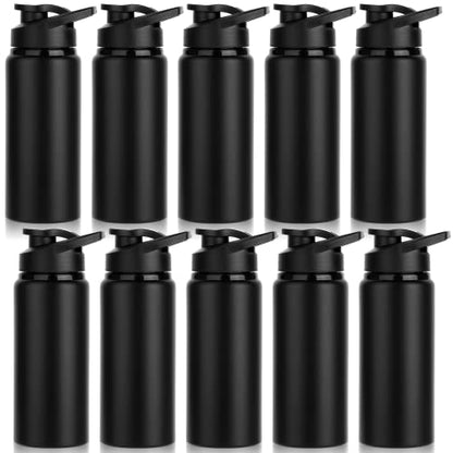 10 Pack Water Bottles Bulk, 20oz Sports Aluminum Water Bottle with Snap Lids Metal Reusable Leak proof Personalized Bottle for Travel Camping Gym Hiking Fishing(Black) - color: Black