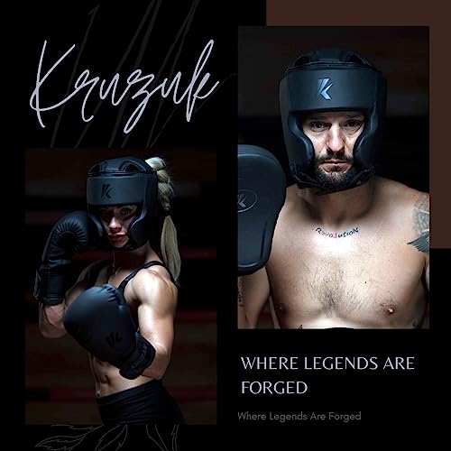 Kruzak Unisex Boxing Headgears - MMA Training, Adjustable Padded, Kara,Muay Thai Headgear, Kickboxing, Sparring, Martial Arts, Karate, Taekwondo MMA Body Equipment - color: Matte Black, size: Small-Medium