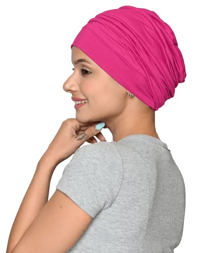 Chemo Silky Soft Slouchy Snood Bamboo Cap Beanie for Women Cancer Hair Loss Turban Hat Chemo Headwear Women - color: Ss200magenta