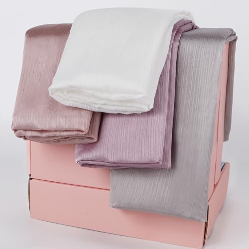 Febfim 4PCS Muslim Women Natural Wrinkle Long Satin Crepe Hijab Set Scarves Smooth Crinkle Ladies Shawl Wrap Set - color: Color 1
