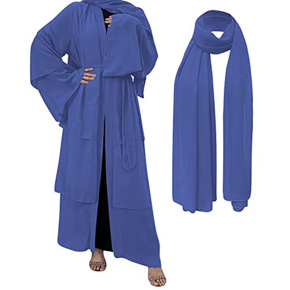 Muslim Abaya Dress for Women - Long Sleeve Islamic Dubai Abaya Cardigan Robe - Middle East Prayer Dress with Hijab - color: #A: Dark Blue, size: XX-Large