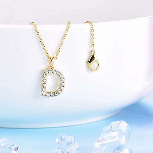 Tarsus Initial Cubic Zirconia Necklace Jewelry Gifts for Women Adjustable Chain 18" + 2" - style: Gold-D-Diamond style