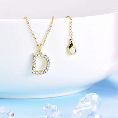 Tarsus Initial Cubic Zirconia Necklace Jewelry Gifts for Women Adjustable Chain 18" + 2" - style: Gold-D-Diamond style