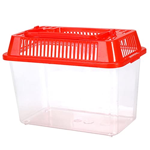 Mipcase Portable Fish Tank for Travel Mini Plastic Fish Carrier Handle for Turtle Gold Fish - color: Red