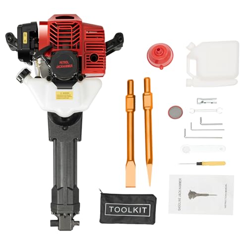 1900W 52CC Gas Powered Demolition Jack Hammer Concrete Breaker, 2 Stroke Air Cooling Gasoline Hammer Drill Tool with 2 Chisels for Building Construction and Ice Breaking Region