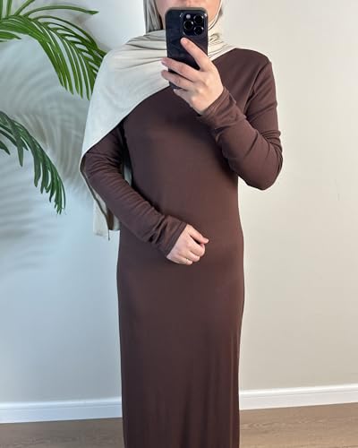 Modal Cotton Abaya Women Long Sleeve Prayer Dress Soft Stretch Islamic Clothes Elegant Robe For Eid, Ramadan, Umrah, Hajj - color: Coffee, size: X-Small-Small