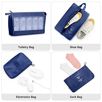 Mossio 9 Set Packing Cubes with Shoe Bag & Electronics Bag - Luggage Organizers Suitcase Travel Accessories - color: Navy Blue