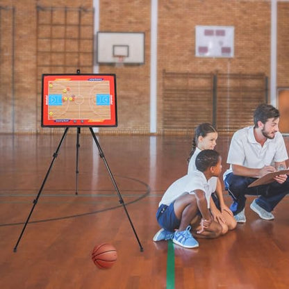 Basketball Coaching Tactical Board, Portable Magnetic Basketball Coach Blackboard with Triangle Bracket - Training Assistant Equipment Kit with Player Markers, Pen and Eraser