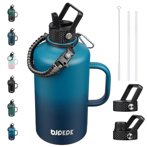 BJPKPK 87oz Insulated Water Bottle with Straw Lid Stainless Steel Water Jug - color: Vast, style: 87oz-Side Handle