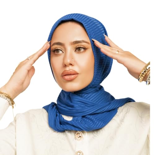 Instant Hijab For Women | Head Wrap100% Cotton Rib Headscarf | Easy to Wear Hijabs with Metal Pin - color: Blue