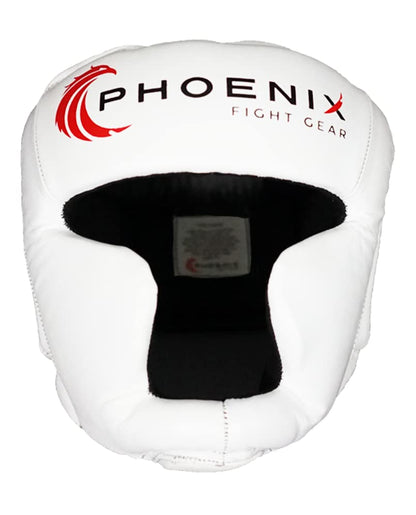 Flight Headgear w/Cheek and Chin Support, Leather Sparring Headgear, Boxing, MMA, Muay Thai Kickboxing, Mixed Martial Arts, UFC - color: White, size: Medium