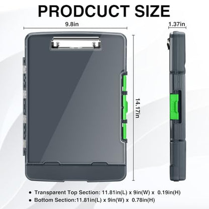 Sooez Original Clipboard with 2 Storage & Pen Holder, Heavy Duty Clip Boards 8.5x11 with Dual Storage, Clearview Dry Erase Coach Clipboard with Real Hinge, High Capacity, School & Office Supplies - color: Gray + Green