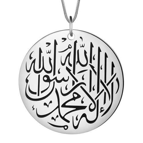 Hipunk Men Islamic Pendant Necklace - Muslim Allah Necklace Allah Necklace Mens Muslim Islam Pendant 316L Stainless Steel Islamic Arabic Gift Black Gun/18K Gold Plated Islam Jewelry SP0049 - color: white