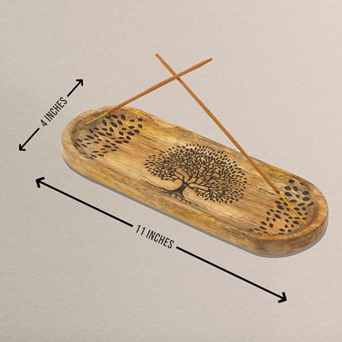 Incense Holder for Sticks Hand Carved - Tree of Life - Incense Burner/Ash Catcher- Handmade Wooden Insence Tray – Modern Gift Home/Room/Kitchen Décor 11x4x1.5 Inch - style: LIFE TREE BROWN
