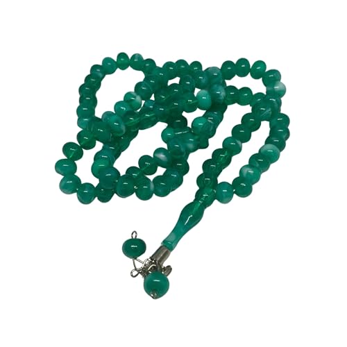 Tasbih Prayer Beads 99, Muslim Prayer Beads, 10 mm Islamic Prayer Beads, Tesbih Turkish 99, Prayer Dhikr Beads, Tesbih Beads (Green-White) - color: Green-White