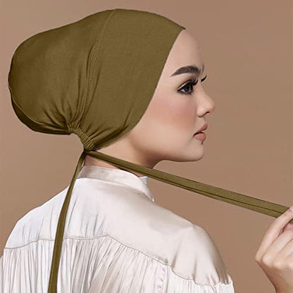 Chiffon Hijab with Undercap Fashion Solid Color Chiffon Head Wraps Under Scarf Caps Muslim Fashion Bandage - color: Ag