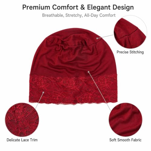Lucky staryuan® 3 Pack Lace Hijab UnderCap for Women, Non Slip Hijab Cap, Islamic Muslim Under Scarf for Women - color: Army Green Navy Blue Wine Red