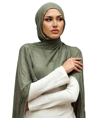 Crinkle Cotton Hijab, Soft Light and Breathable Hijab Scarf For Women, Suitable for All Seasons - color: Pale Green