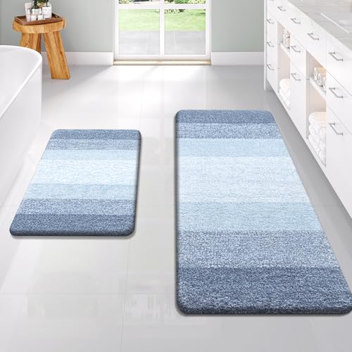 OLANLY Micorfiber Bathroom Rug Set 2 Piece, Soft Absorbent Bath Mats, Blue - color: Blue, size: 47" X 20" + 24" X 16"