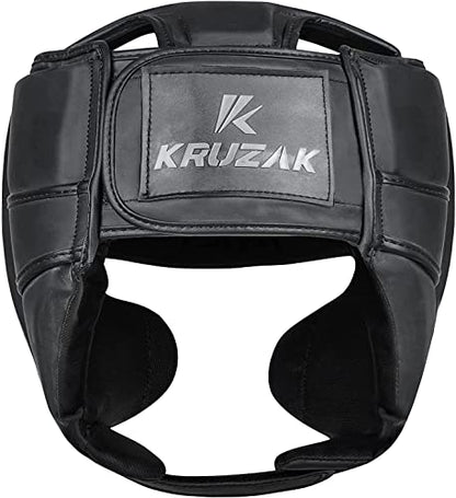 Kruzak Unisex Boxing Headgears - MMA Training, Adjustable Padded, Kara,Muay Thai Headgear, Kickboxing, Sparring, Martial Arts, Karate, Taekwondo MMA Body Equipment - color: Matte Black, size: Large-X-Large