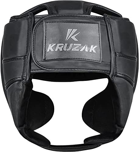 Kruzak Unisex Boxing Headgears - MMA Training, Adjustable Padded, Kara,Muay Thai Headgear, Kickboxing, Sparring, Martial Arts, Karate, Taekwondo MMA Body Equipment - color: Matte Black, size: Large-X-Large
