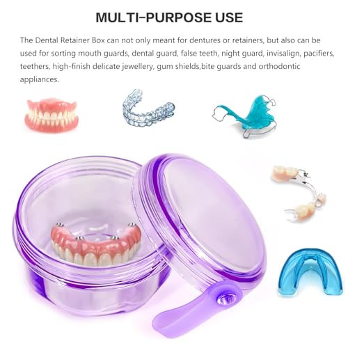 Leak Proof Purple Denture Cups for Soaking Dentures, Partial Denture Bath Case Travel Retainer Cleaning Container Case with Brush for Aligner, Denture, Mouth Guard - color: Transparent Purple