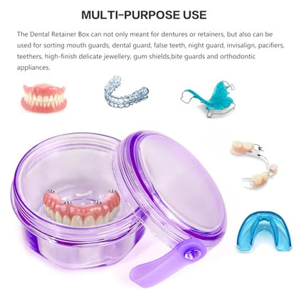 Leak Proof Purple Denture Cups for Soaking Dentures, Partial Denture Bath Case Travel Retainer Cleaning Container Case with Brush for Aligner, Denture, Mouth Guard - color: Transparent Purple