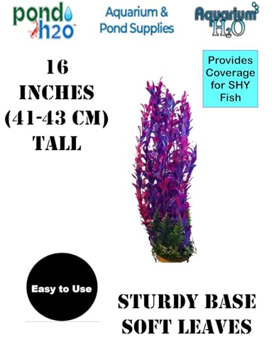 Pink and Purple Fish Tank Decoration Artificial Aquarium Plant with Weighted Base 41-43 cm (16 Inch) Tall, Fish Tank or Pond Foliage Ornament, Tall Plastic Seaweed Aquascaping Decor