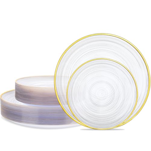 Morejoy 60Pcs Clear Plastic Plates,Clear Disposable Plates With Gold Rim - color: Clear and Gold, style: Modern