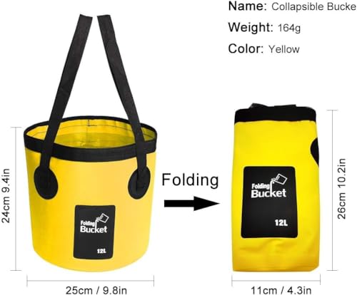 Collapsible Bucket with Handle, Multifunctional Foldable Water Container for Camping, Hiking, Traveling, Fishing, Washing, Gardening, Waterproof, Durable, Lightweight, Black - color: Sfvyellow