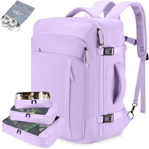Lumesner 40L Expandable Carry On Travel Backpack with 4 Packing Cubes - color: Purple, size: 20 inches