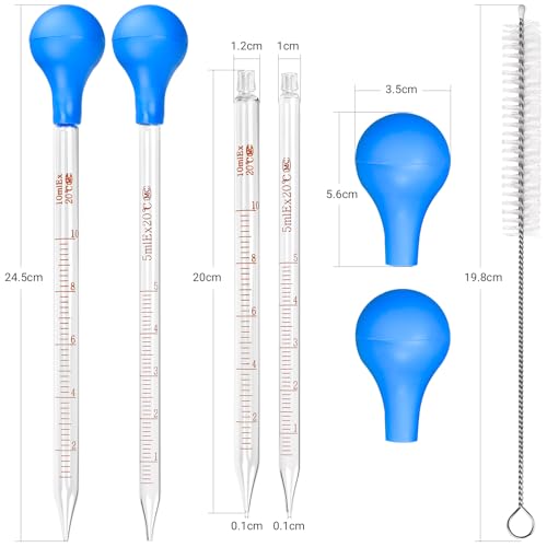 Glass Pipettes Set 2x10ml+5ml Glass Graduated Pipettes Dropper with Big Rubber Cap Dropping Lab Pipette Transfer for Liquid Essential Oil - style: 2x10ml+5ml