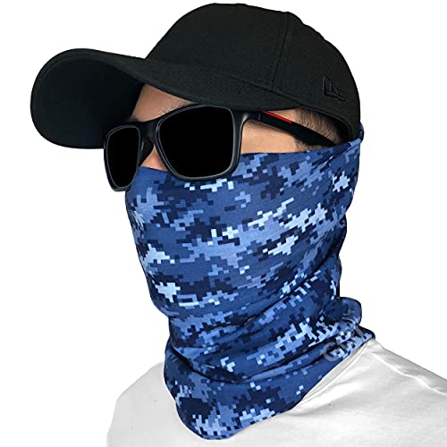 Fishing Face Mask Neck Gaiter - UV Sun Protection Cover for Men Women | Moisture-Wicking, Quick-Drying, Lightweight, Camo Design, Multi-Style Headwear, SPF Sun Shield - color: Digital Navy Camo
