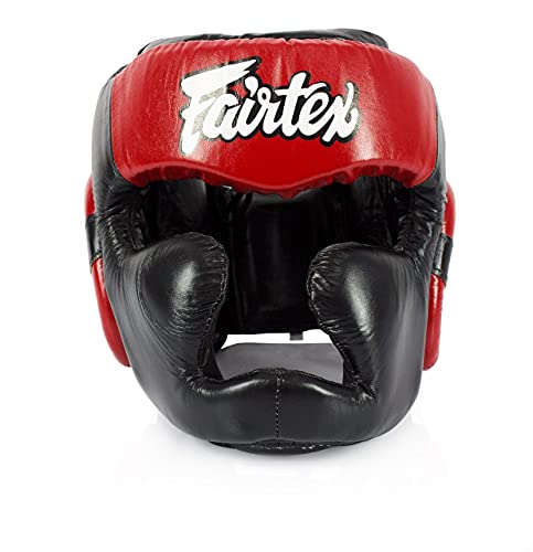 Fairtex Muay Thai & Boxing Headgear | Protective Sparring Head Guard with Adjustable Straps, Multi-Layer Padding, Enhanced Vision & Coverage - color: HG13 Black/Red Lace-up, size: X-Large