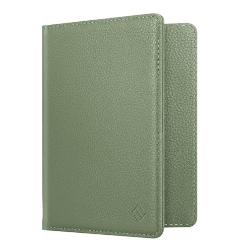 FINTIE Passport Holder, Slim Travel Wallet RFID Blocking Card Case Cover - color: Sage Green
