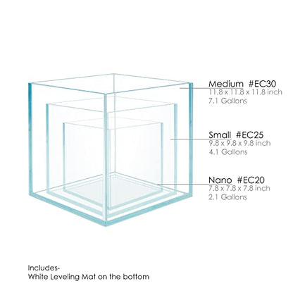 Cube Rimless Frameless Extra Clear All Glass Aquarium, Low Iron Glass Tank, 5mm Glass, White Leveling Mat Included, w/Lids Options - size: 2 GAL 7.8x7.8x7.8 in