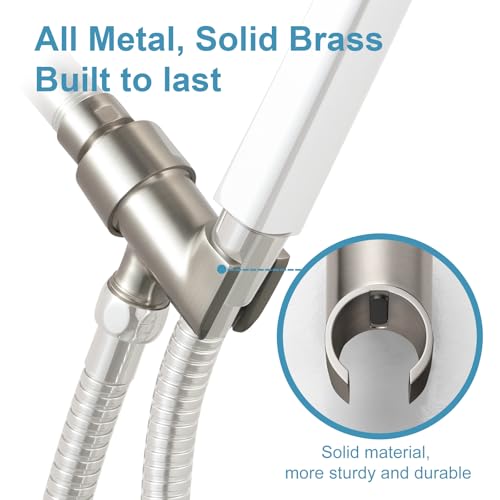 OFFO Shower Head Holder All Metal for Handheld Shower Head, Brushed Nickel Adjustable Shower Arm Mount with Solid Brass Pivot Ball, 1/2 in IPS Female Inlet and Male Outlet - style: Brushed Nickel