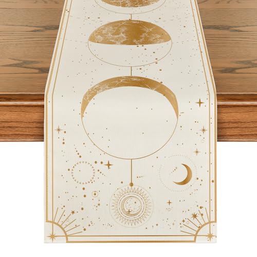 Artoid Mode Beige Astrology Moon Magic Art Table Runner, Seasonal Mystical Gothic Kitchen Dining Table Decoration for Home Party Decor 13x72 Inch - color: Beige, size: 13" x 72", Table Runner