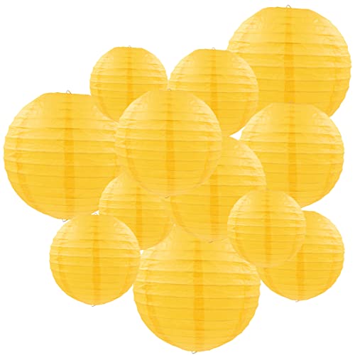 Yellow Paper Lanterns 12 Pcs Assorted Size of 6" 8" 10" 12" Chinese Round Paper Hanging Decorations Ball Lanterns Lamps for Home Decorations, Parties, and Weddings - color: Yellow
