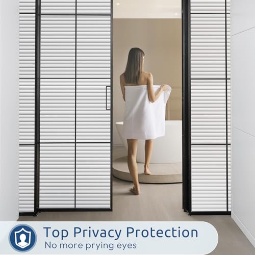 rabbitgoo Frosted Glass Window Privacy Film, Blinds Pattern, 17.5" x 78.7" | Faux Blinds Effect, All Day Bathroom Privacy Shield, Opaque Frosted Cover, Sun UV Blocking, Static Cling, for Home, Office - color: Blinds-liked, size: 17.5" x 78.7"