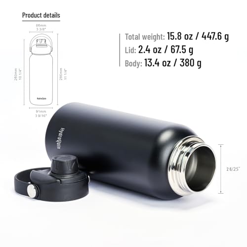 32 oz Insulated Water Bottle Matte Black Stainless Steel Flask | Keep Cold 24 Hours Hot 12 Hours - Leakproof Twist Spout Lid & Flex Handle - No Straw Metal Water Bottle for Gym & Sport - color: Obsidian Black