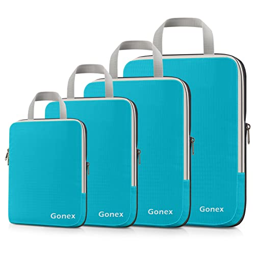 Gonex Compression Packing Cubes, 4-Piece Expandable Travel Organizers - color: 4-Blue, size: 4 Set