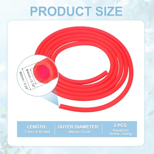 Aquarium Airline Tubing, 5/32"(4mm) ID x 1/4"(6mm) OD 4.9ft PVC Flexible Tube, (2Pcs, Red), Intended for Fish Tank Air Pump/Aquarium/Garden/Terrarium Pond - color: Red